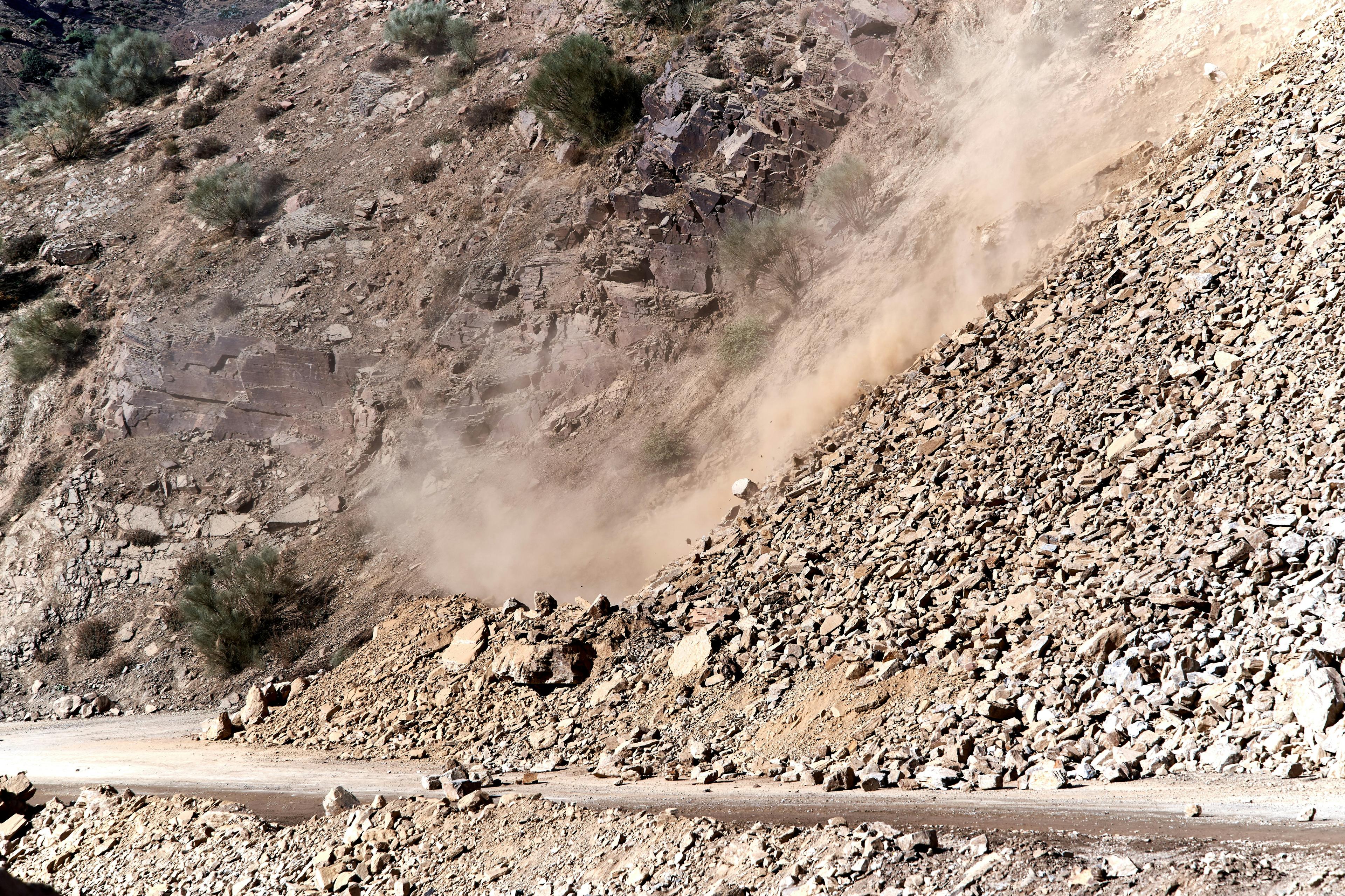 Landslide falls of a mountain