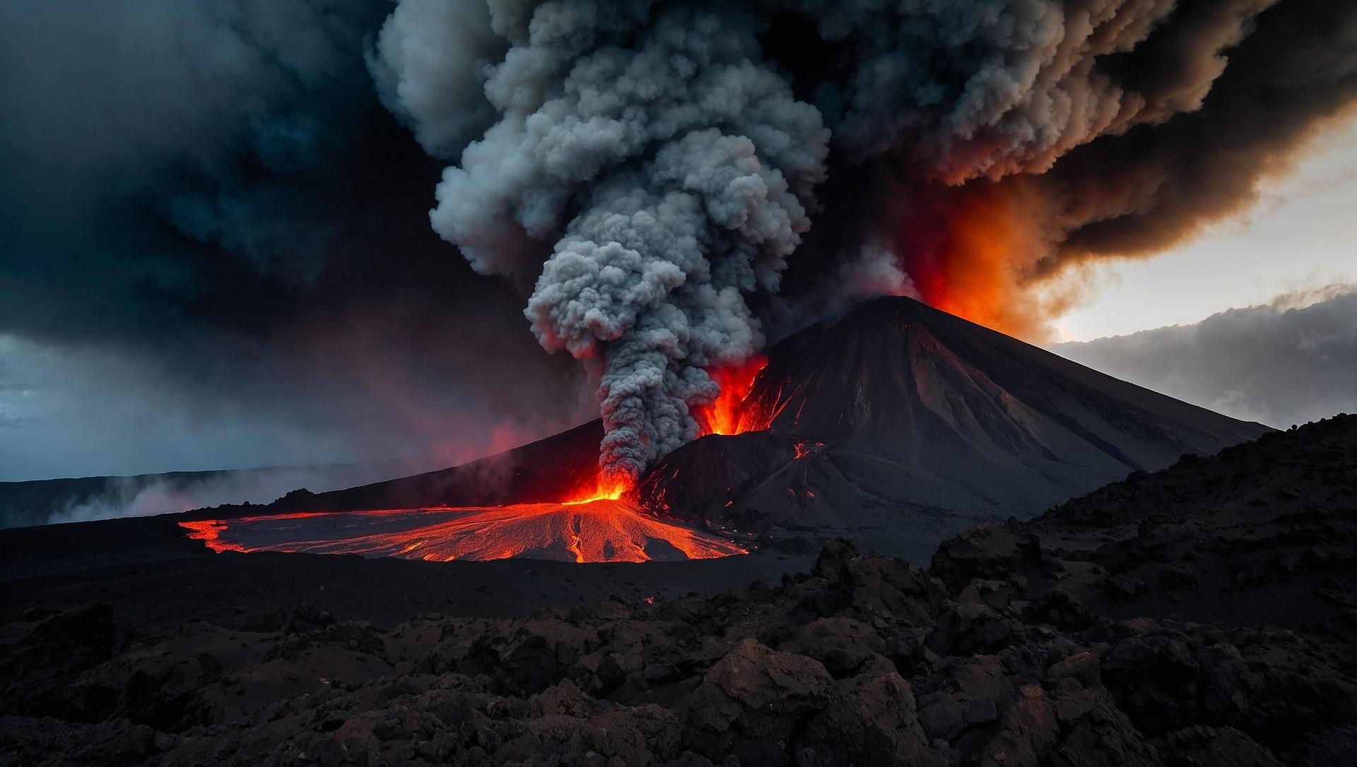A volcano erupting.